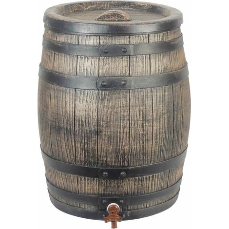 Récupérateur d'eau de pluie 50 litres – Barrique en PE rotomoulé – Dimensions H54 x Ø42 cm – Robinet et couvercle inclus – Nature (1/10)