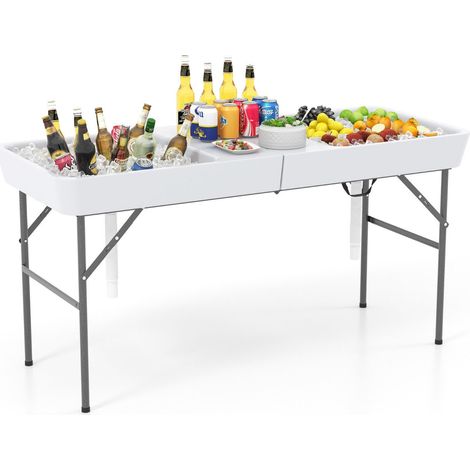 Tavolo di raffreddamento pieghevole 150 x 60 x 79 cm doppio lavello pratico design portatile in HDPE bianco 200014044