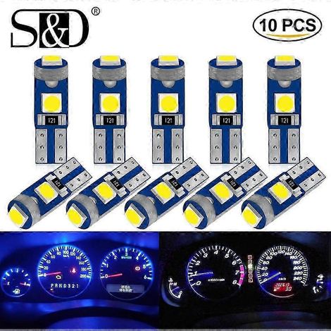 Lot de 10 ampoules LED T5 W3W W1.2W pour éclairage de tableau de bord de voiture (indicateur de chaleur, lampe d'instrumentation, 12 V) avec système Canbus (1/5)