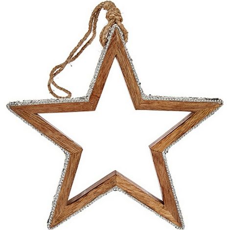Decoración de Navidad - Estrella de Madera - Plateada - 23 x 2,5 x 40 cm - Purpurina brillante