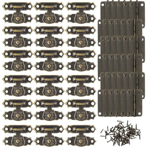 Lot de 16 verrous vintage antiques, loquets à crochet rétro, fermoirs décoratifs pour boîte, cabinet ou armoire. - Bronzé - Bronzé (1/4)