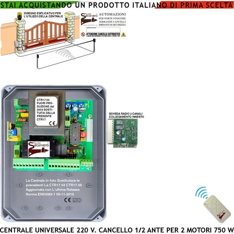 CENTRALE CANCELLO BATTENTE 220 V PM8000 CTR17 ULTIMA RELEASE SFASAMENTO E TEMPI REGOLABILI UN RADIOCOMANDO ABS IP55 (1/4)