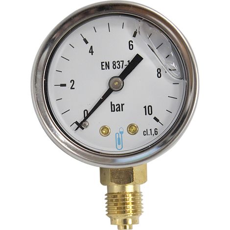 Thermador – Manomètre à bain de glycérine 50mm – Plage de pression 0 à 10 bars – Raccord radial mâle 1/4' – Boîtier inox résistant à la corrosion