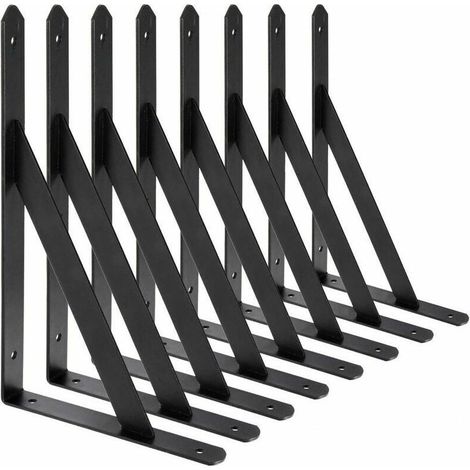 Wandregalhalterungen, 8 Stück 90-Grad-Dreieckshalterungen aus Stahl, 200 mm x 120 mm Regalhalterungen, Eckstrebenstütze (schwarz) (1/5)