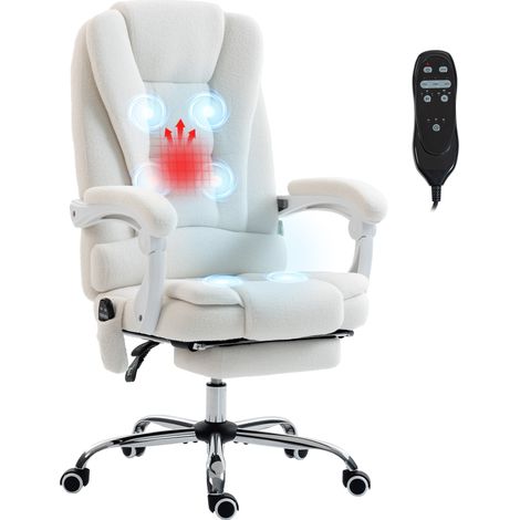 Fauteuil de direction avec fonction massage, chauffage, dossier réglable en hauteur et inclinable, revêtement en lin blanc