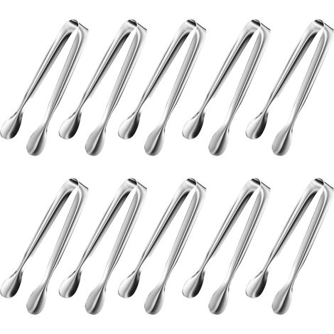 10 Pièces Pince à glaçons INOX 11cm, Multifonctions Poli Pinces à Sucre Main Vintage, pour Bonbon, Glace, Biscuit, Café, Cuisine, Mariage, fête d'anniversaire, Bar Buffet Grill (Argenté) (1/5)