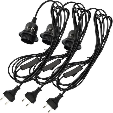 douille luminaire suspension x3 avec circuit boîtier noir avec câble 3,5m vis bague filetée - lampe suspension E27