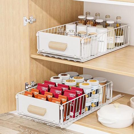 Tiroir Coulissant Cuisine, 24x40x10CM Organiseurs de Placards, pas Besoin de Percer Panier Coulissant Cuisine pour Rangement Dressing