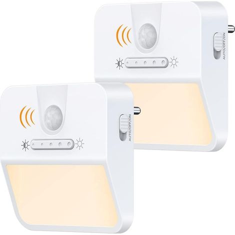 Veilleuse Enfant LED [Lot de 2], Veilleuse Prise Electrique avec Détecteur de Mouvement & 5 Niveaux Dimmable Jaune Chaud Économie Énergie pour Chambre Bébé, Cuisine, Couloir, Escalier, Salon (1/5)