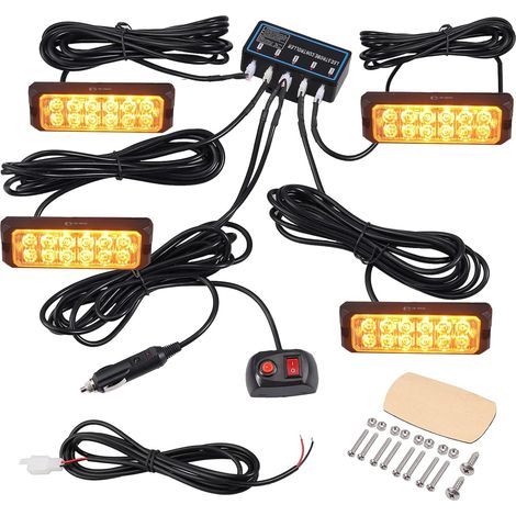 XTRELAMP-4 feux pénétration 12LED 48W étanches IP65 camion, lumière stroboscopique urgence orange, prise allume-cigare, 8 modes (1/5)