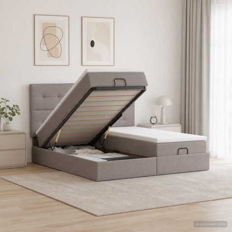 vidaXL Lit coffre avec matelas et LED Taupe 200 x 200 cm Tissu (1/5)