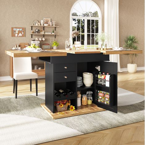 MEUBLIV Mesa de comedor extensible 110-140x80 cm negro y natural con almacenaje (1/5)