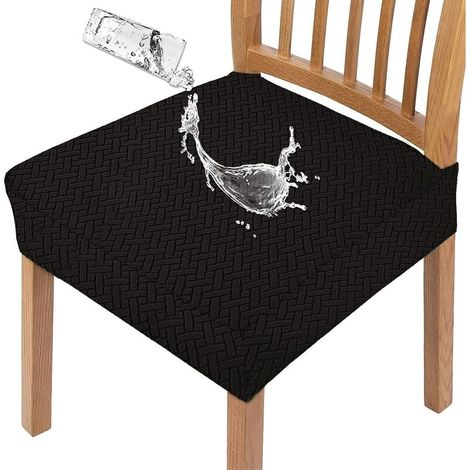 Housse Assise Chaise - Tissu Jacquard Imperméable - Extensible 90 % Polyester 10 % Élasthanne - Pour Salle À Manger Restaurant Mariage - Lot De 4 (1/5)