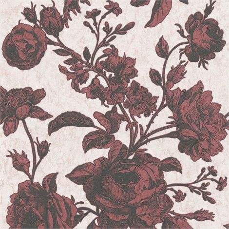 Flowers wallcovering wall Profhome 387004 non-woven wallpaper slightly textured with floral pattern matt pink red black 5.33 m2 (57 ft2) (1/5)
