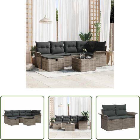 vidaXL Poly rotin - Ensemble de canapé de jardin avec coussin 7 pcs Poly rotin (1/5)