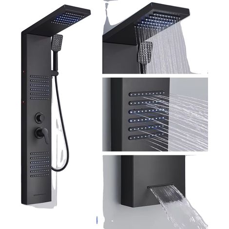 Panneau de Douche, Éclairage LED, Jets de Spa, Noir 6004 (1/2)