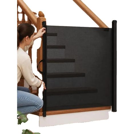 Barriera per animali domestici, design retrattile, struttura resistente, colore nero (1/2)