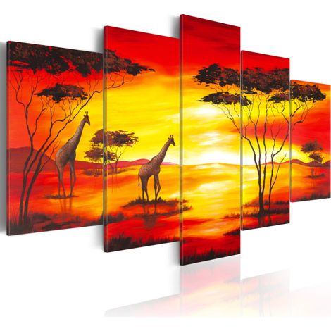 Tableau Imprimé "Girafes au Coucher du Soleil" 50 x 100 cm (1/2)