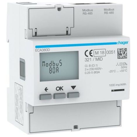 COMPTEUR TRI 80A AGARDIO MID - GESTION DU BATIMENT HAGER ECA380D (1/2)