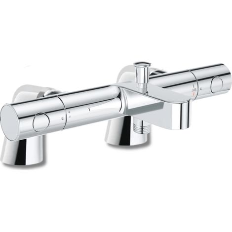 Grohe – Mitigeur baignoire thermostatique – Finition chrome – Poignées ergonomiques en métal – Butée de sécurité à 38°C – Économie d'eau