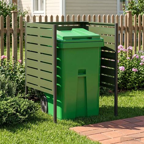 vidaXL Écran pour poubelle 85 x 85 x 113 cm Acier Vert olive (1/5)