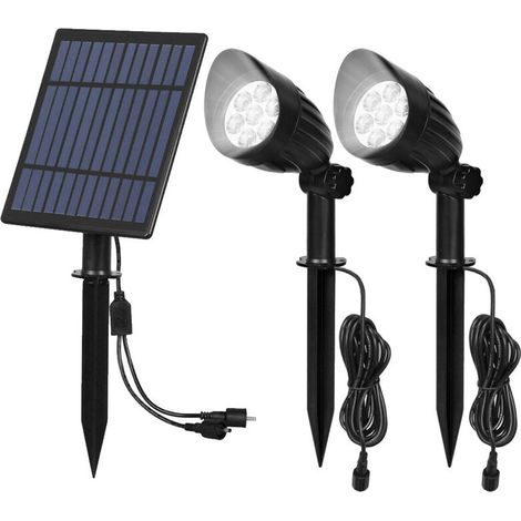 LED Spot Solaire jardin avec Panneau Solaire Puissant 5W, Lampe extérieur solaire éclairage 6000K Blanc Chaud IP66 pour éclairer les Chemins, Jardins, Pergolas, et Balcons (1/4)