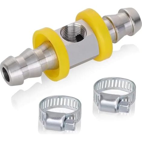 Adaptateur de raccord en T barbelé pour conduite de carburant de 9,5 mm avec port de capteur NPT 1/8-27 en acier inoxydable 304 avec 2 colliers de serrage pour tuyau ID de 9,5 mm (1/5)