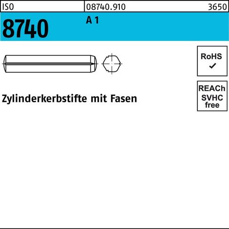 ISO 8740 Zylinderkerbstifte mit Fasen 1.4305 5 x 10 rostfreiei A 1 S 100 Stk (1/2)