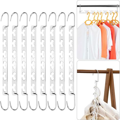 8 Pcs Cintre Gain de Place, Organisateur de Cintres Multifonctionnel Pratique et Durable INOX, Cintre Métallique Magique Antidérapant, Gagner 80% Plus de Place Rangment Placard (1/5)