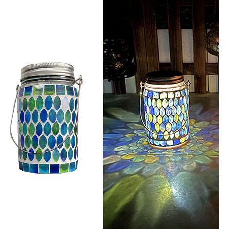 Lanterne solaire mosaïque IP44 étanche, verre incrusté résistant à la décoloration, lumière extérieure décorative. (1/5)
