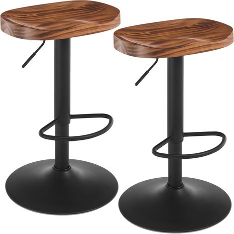 WOLTU 2x Bar Stools, Solid Wood Height Adjustable Breakfast Barstools with Swivel Gas Lift and Footrest, Vintage Brown