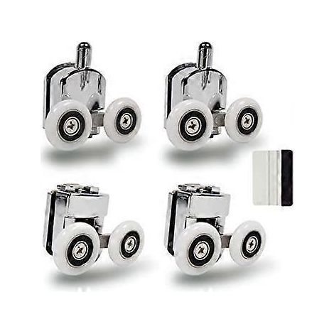 Roulettes de porte de douche 23 mm, haut et bas (lot de 4), alliage de zinc chromé, raclette incluse (1/5)