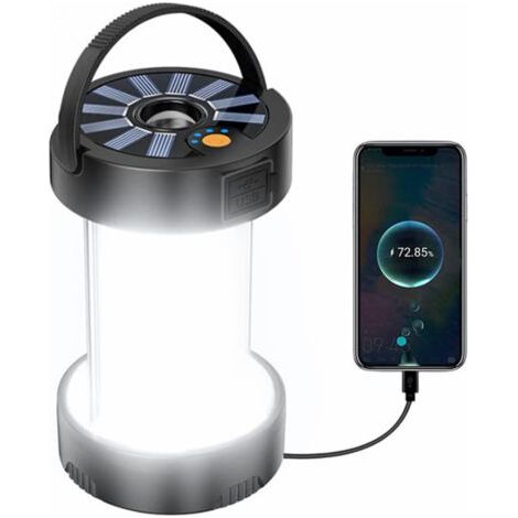 Lampe de camping extérieure, lampe de secours de type C,rechargeable,lampe de secours à LED solaire multifonction étanche pour le camping, la randonnée, la pêche Noir (1/4)