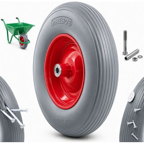AREBOS PU Vollgummi Ersatzrad 390mm Ersatzreifen für Schubkarren Räder Sackkarre (1/5)