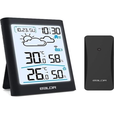 Thermomètre et hygromètre intérieur sans fil, station météo et extérieur, grand écran LCD (1/5)
