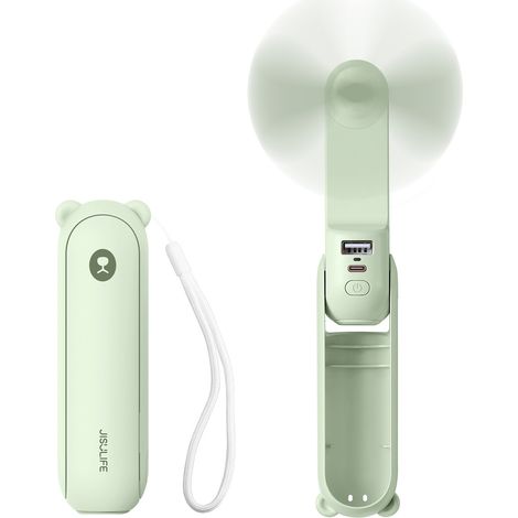 Mini-Tragventilator mit Powerbank-Funktion und Taschenlampe (2000 mAh) – grün