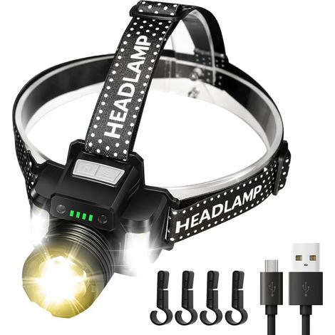 Lampe frontale LED 2000 Lumen USB rechargeable lumière chaude super brillante, feu rouge, détecteur de mouvement, Focus réglable, étanchéité, entretien de la voiture, le camping, la chasse