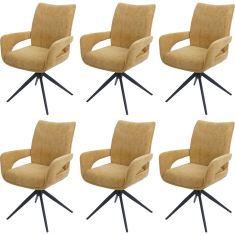 [NUNCA USADO] Juego de 6 sillas de comedor HHG-273, silla de cocina, giratoria con retorno automático, tela/tejido chenilla (310 g/m²) Öko-Tex, amarillo mostaza (1/5)