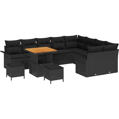 Garden Sofa Set with Cushion with Storage 12 pcs Black vidaXL