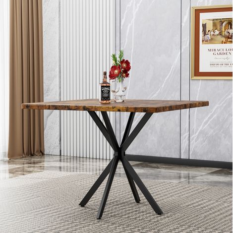 Table carrée en MDF avec pieds en fer carbone, pour salle à manger, 98 x 98 cm, couleur marron (1/5)