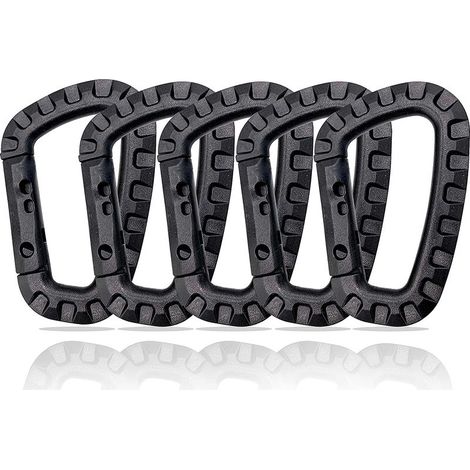 Juego de 5 mosquetones de plástico en forma de D - Negro (1/5)