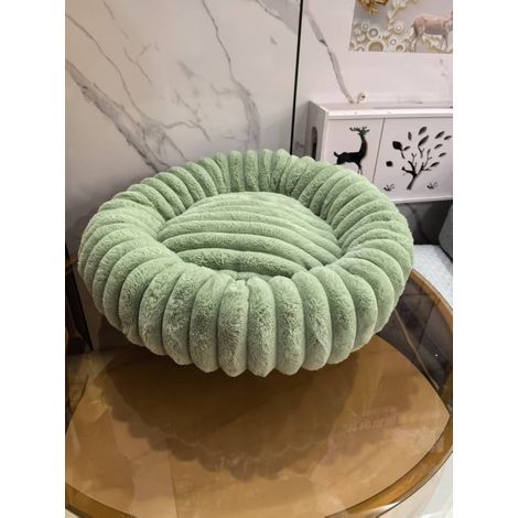 Lit rond en tissu doux vert fruit de 50 cm de diamètre pour chat et chien, lit extra large pour chat, lit chaud pour chien d'hiver (1/5)