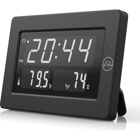 Réveil numérique, horloge murale, horloge de bureau à piles – Température, humidité, 12/24 heures, 3 niveaux de luminosité, horloge de table pour table de chevet, chambre à coucher (1/5)