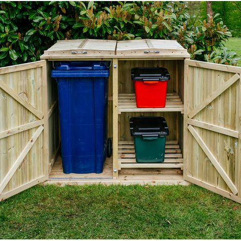 Shireburn 1 Wheelie Bin/2 Recycle Box Store - L80.4 x W134 x H120 cm - Fits 1 x 180L or 240L Wheelie Bins & 2 x Recycle Boxes