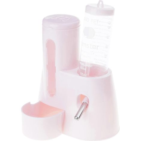 Distributeur automatique de nourriture et d'eau indispensable pour cage à hamster - Design hygiénique pour le soin des animaux de compagnie - Rose (1/4)