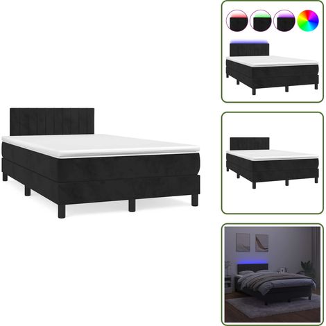 Sommier à lattes de lit et matelas LED noir 120x190 cm velours - Lit Plateforme - Lit Design - Lit Capitonné - Lit Velours - Lit Avec Éclairage Led (1/5)