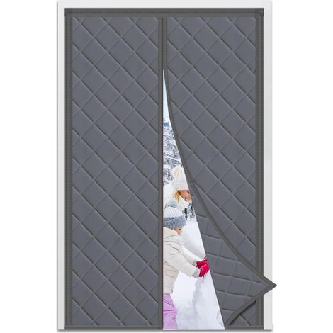 Rideau de Porte Isolation Thermique 90 x 210cm, Rideau Thermique Isolant Anti Froid et Chaleur Magnétique, Rideau de Porte Épaississant d'Hiver, Isolant Phonique, Coupe-vent, Gris