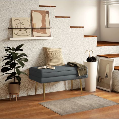 Sitzbank 79,5/37,5/43 cm in Dunkelgrau mit Stauraum und goldfarbenen Beinen (1/5)