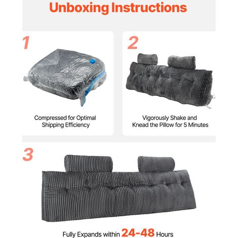 Oreiller de tête King, cale lit en coin avec 2 poches latérales et 2 appuie-tête, tissu flanelle lavable, lecture jeu repos bureau lit, gris (1/5)