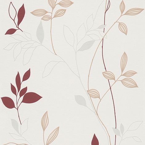 Papiers peints crème & rouge idéal pour salon | Papier peint crème & rouge intissé à motif | Tapisserie crème motif floral - 10,05 x 0,53 m (1/4)